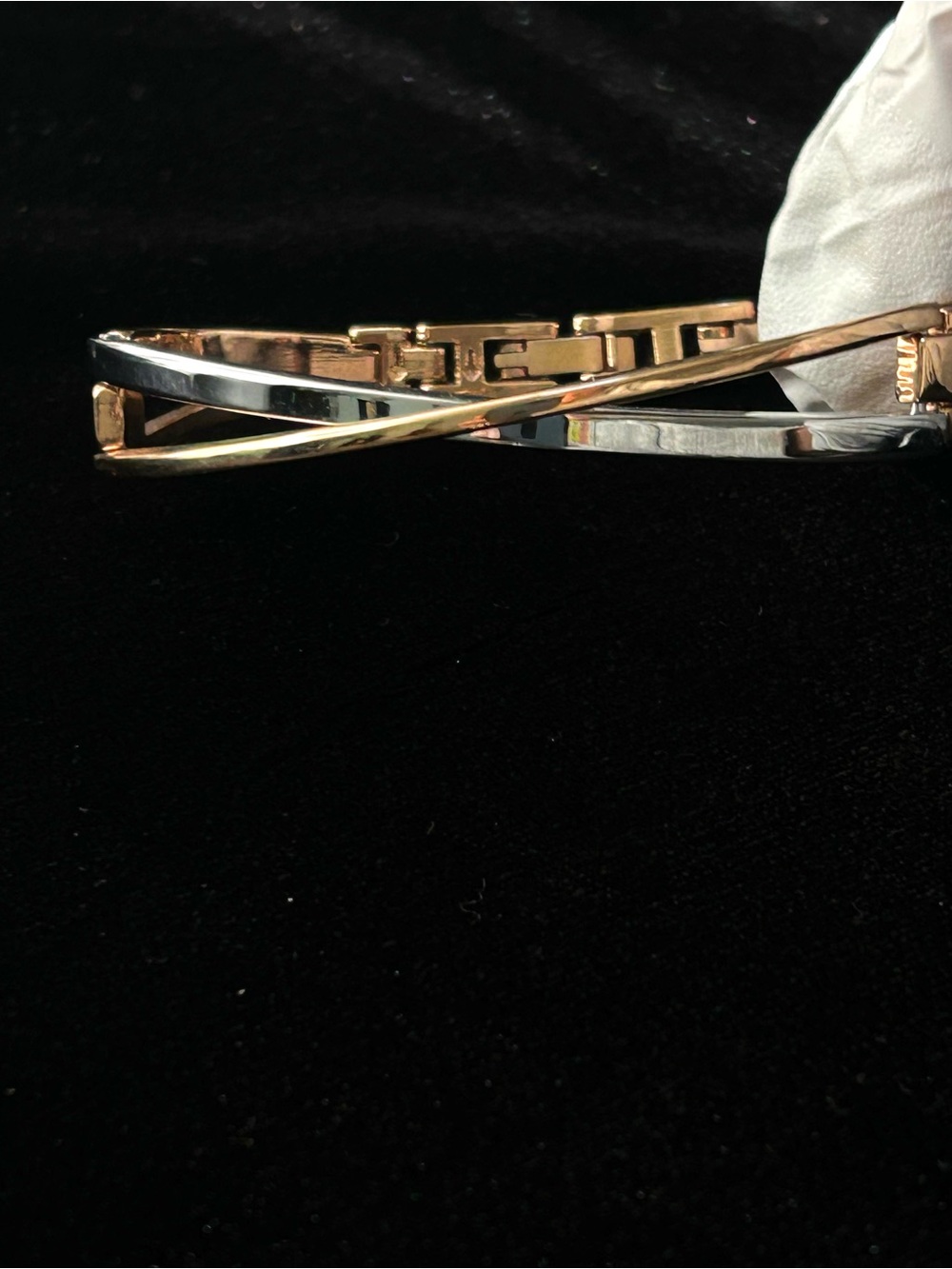 Gold & Silver Crisscross Metal Bangle Bracelet, 7”